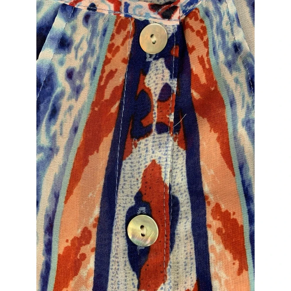 Valerie Stevens sheer peasant blouse BoHo red white and blue Large - Picture 6 of 12
